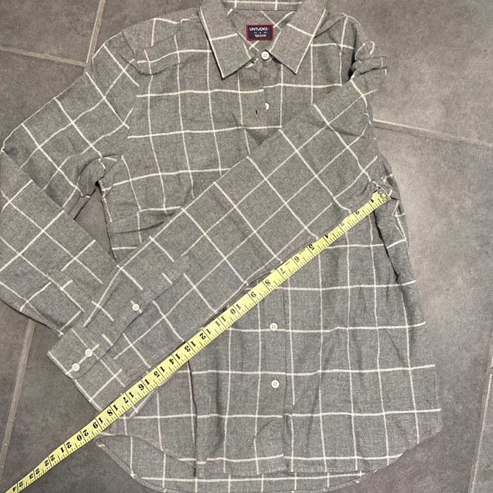 UNTUCKit Women's Windowpane Plaid Flannel Gray White - Picture 4 of 11